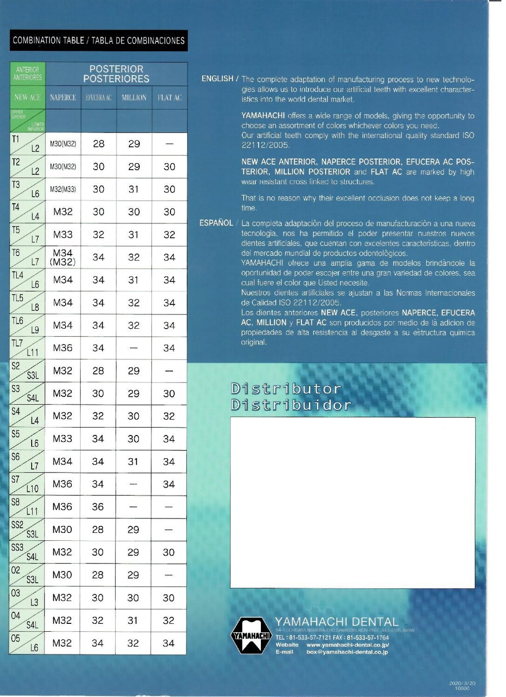 Yamahachi Acrylic Resin Teeth(Shades:B1-B4)